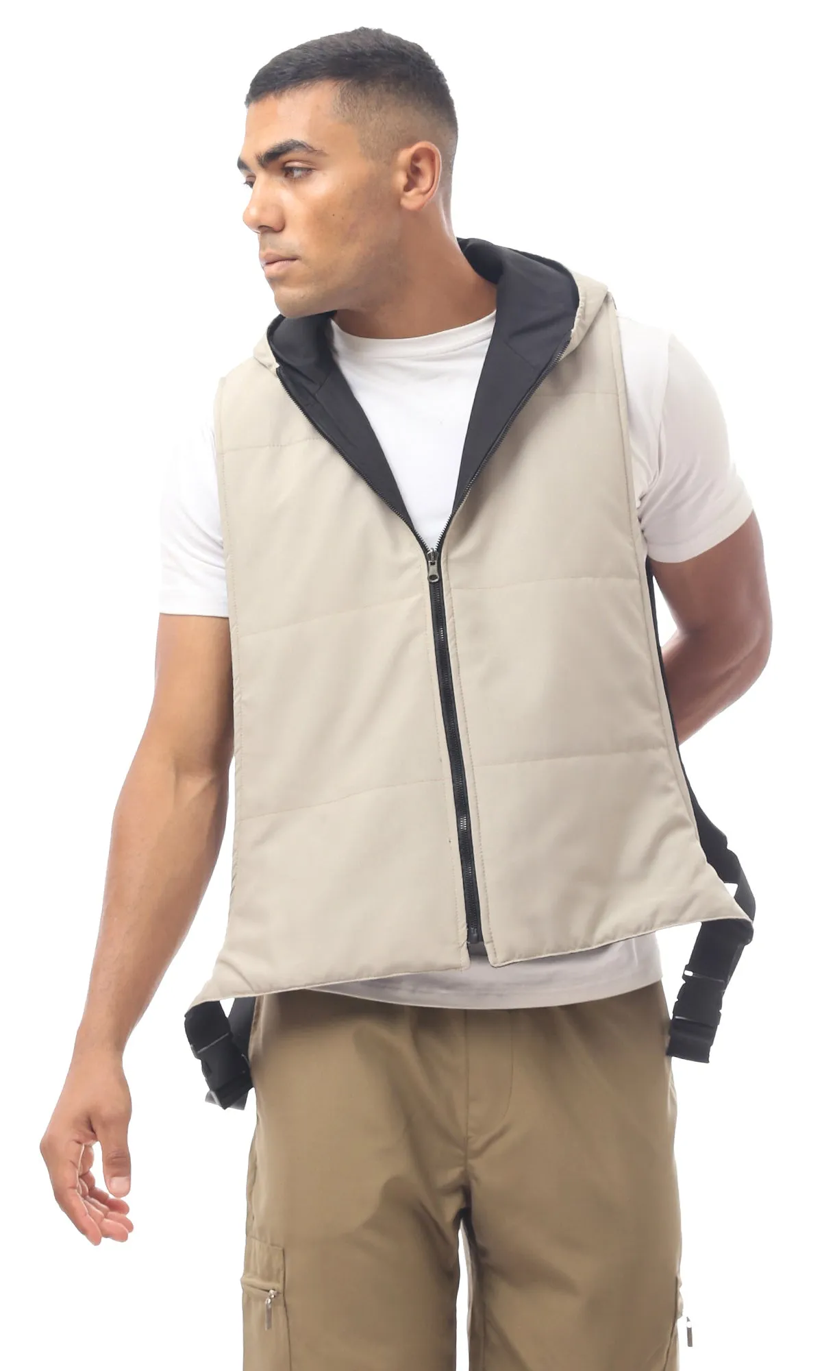 O173709 Beige Double Faced Solid Vest