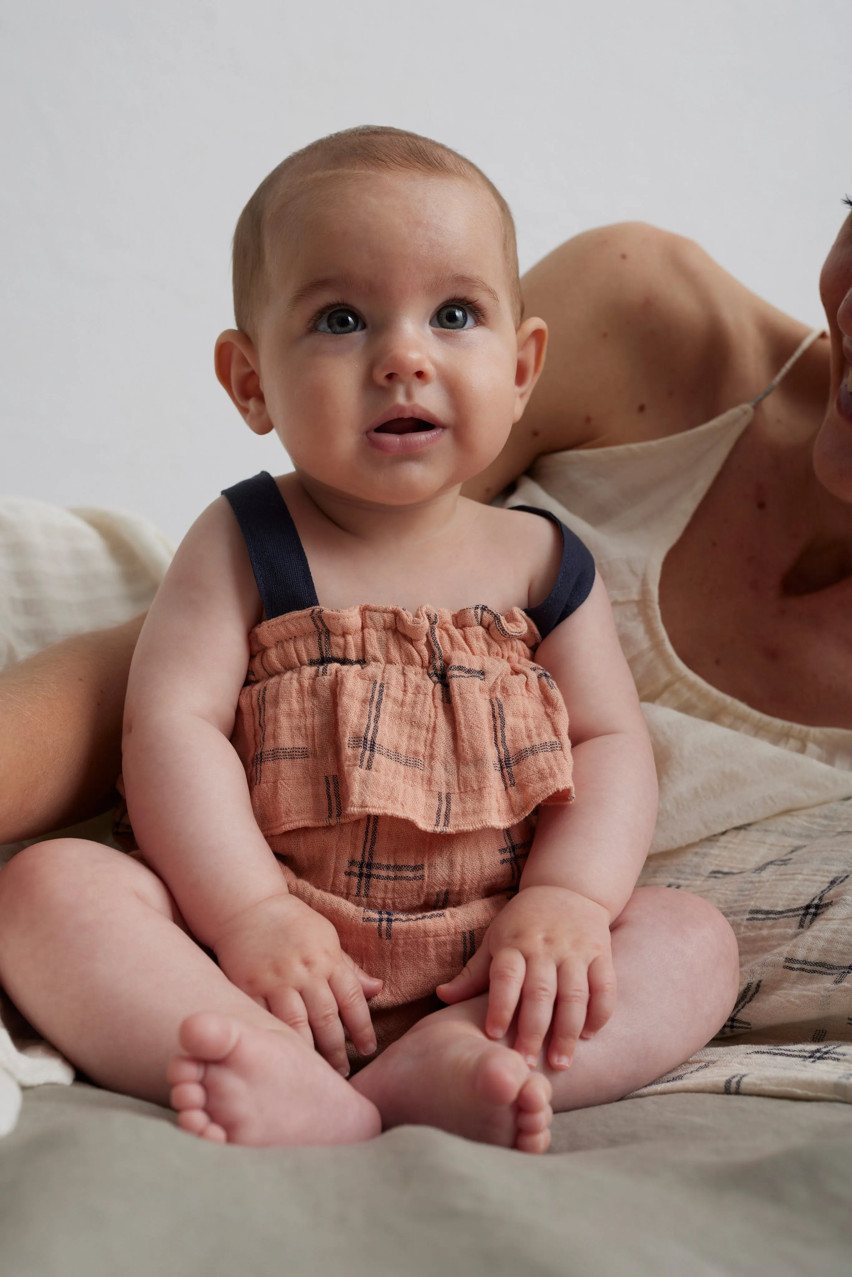 Pink Plaid Muslin Baby Romper