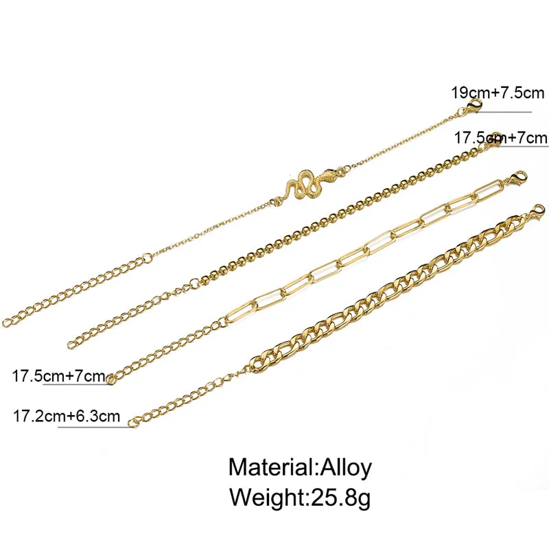 Punk Gold Multilayer Lock Crystal Chain Boho Bracelets Set