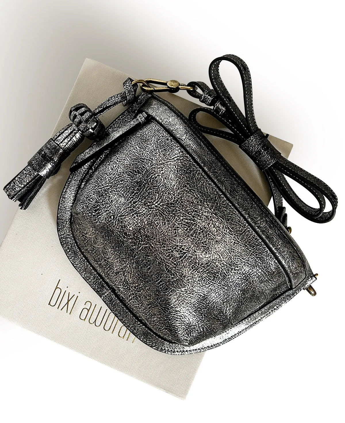 Silver Metallic Textured Leather Sling Bag Crossbody