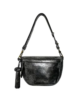 Silver Metallic Textured Leather Sling Bag Crossbody