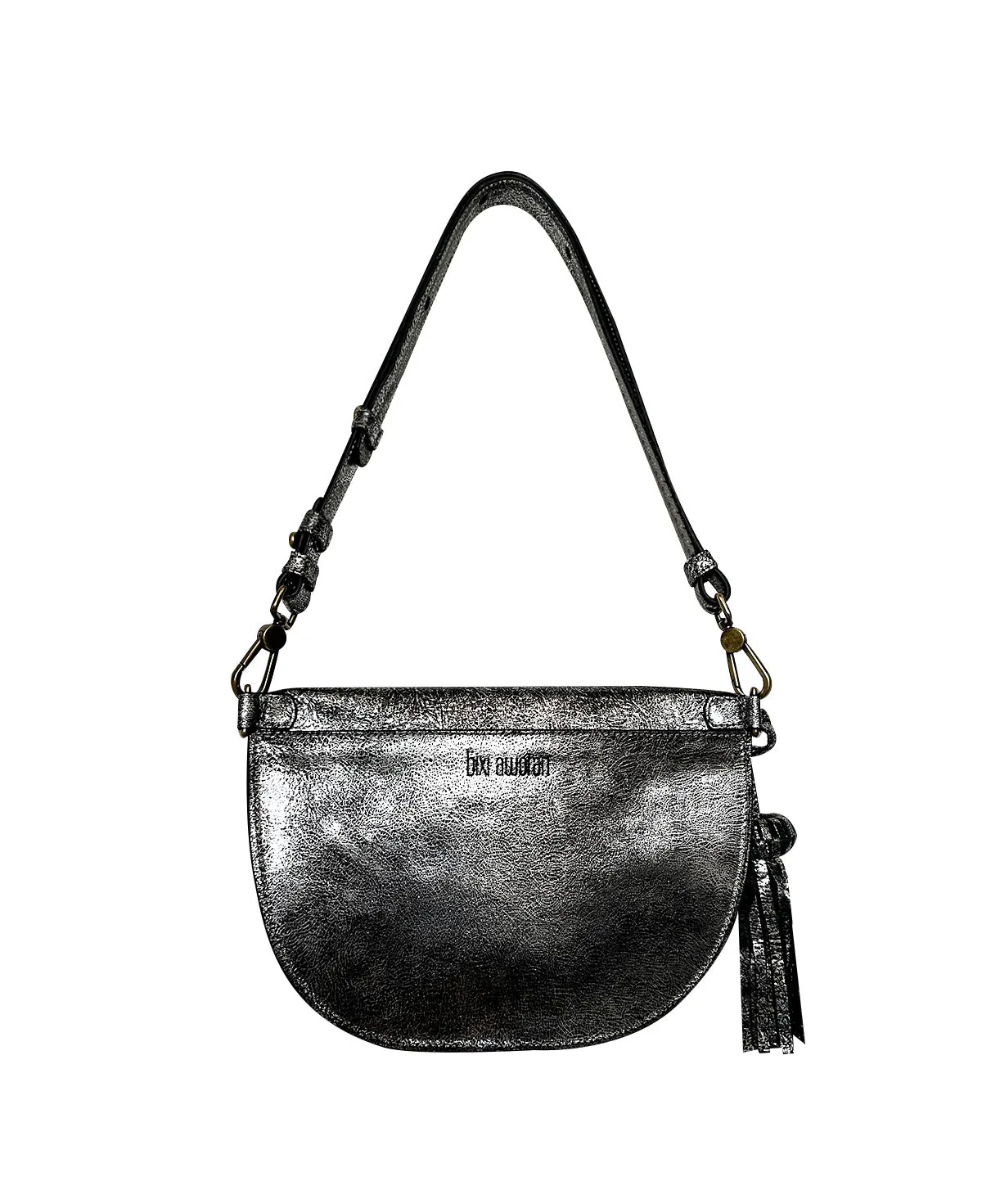 Silver Metallic Textured Leather Sling Bag Crossbody