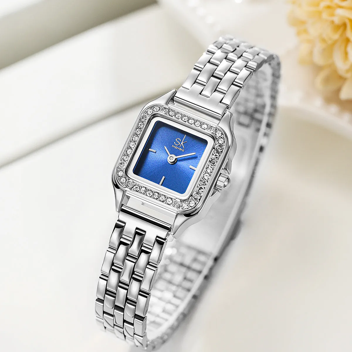 Sk Silver Blue Face Lady Watch