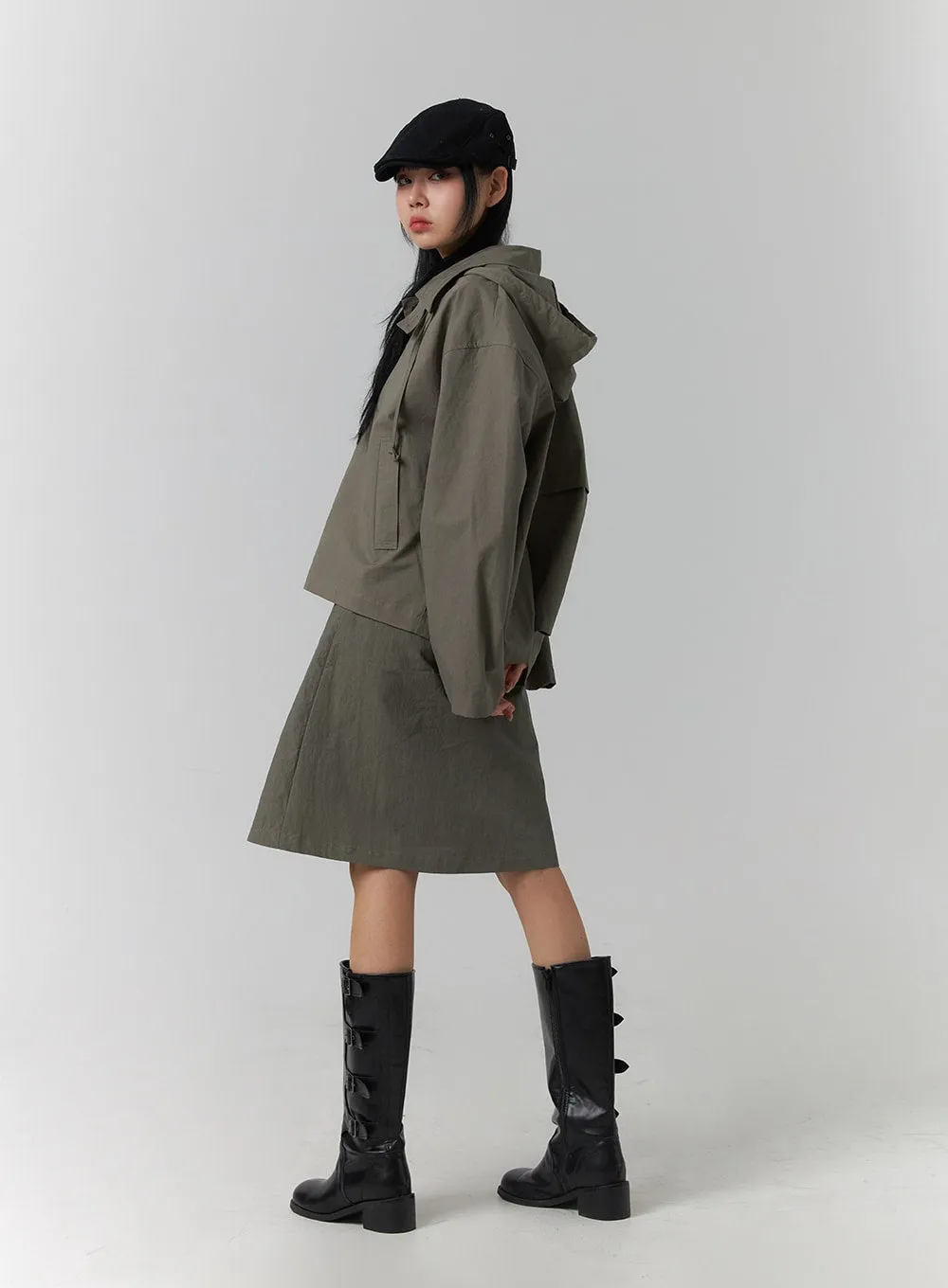 Solid Hooded Crop Trench Coat CJ419