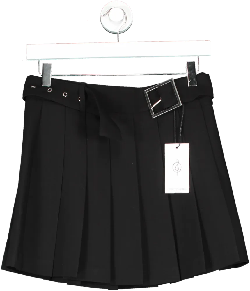 Stradivarius Black Pleat Mini Skirt With Belt UK S