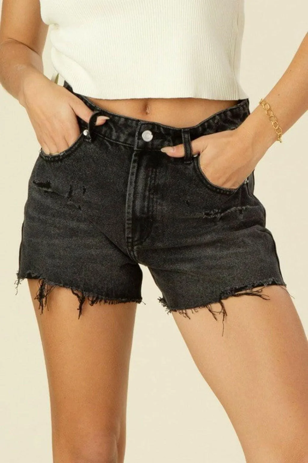 The Way I Shine Silver Foil Denim Shorts - Black