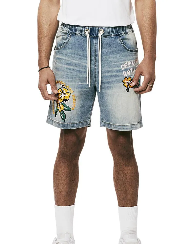 Tropical Doodle Denim Shorts