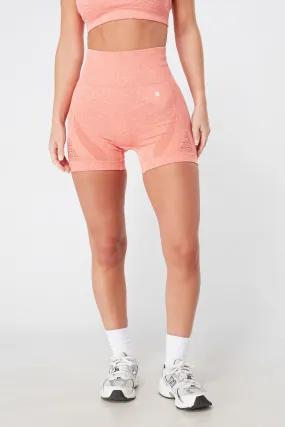 Twill Active Seamless Marl Laser cut Shorts - Coral