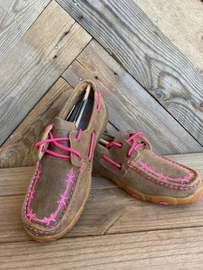 Twisted X Womens Pink Ribbon Barbed Lace Up Moc