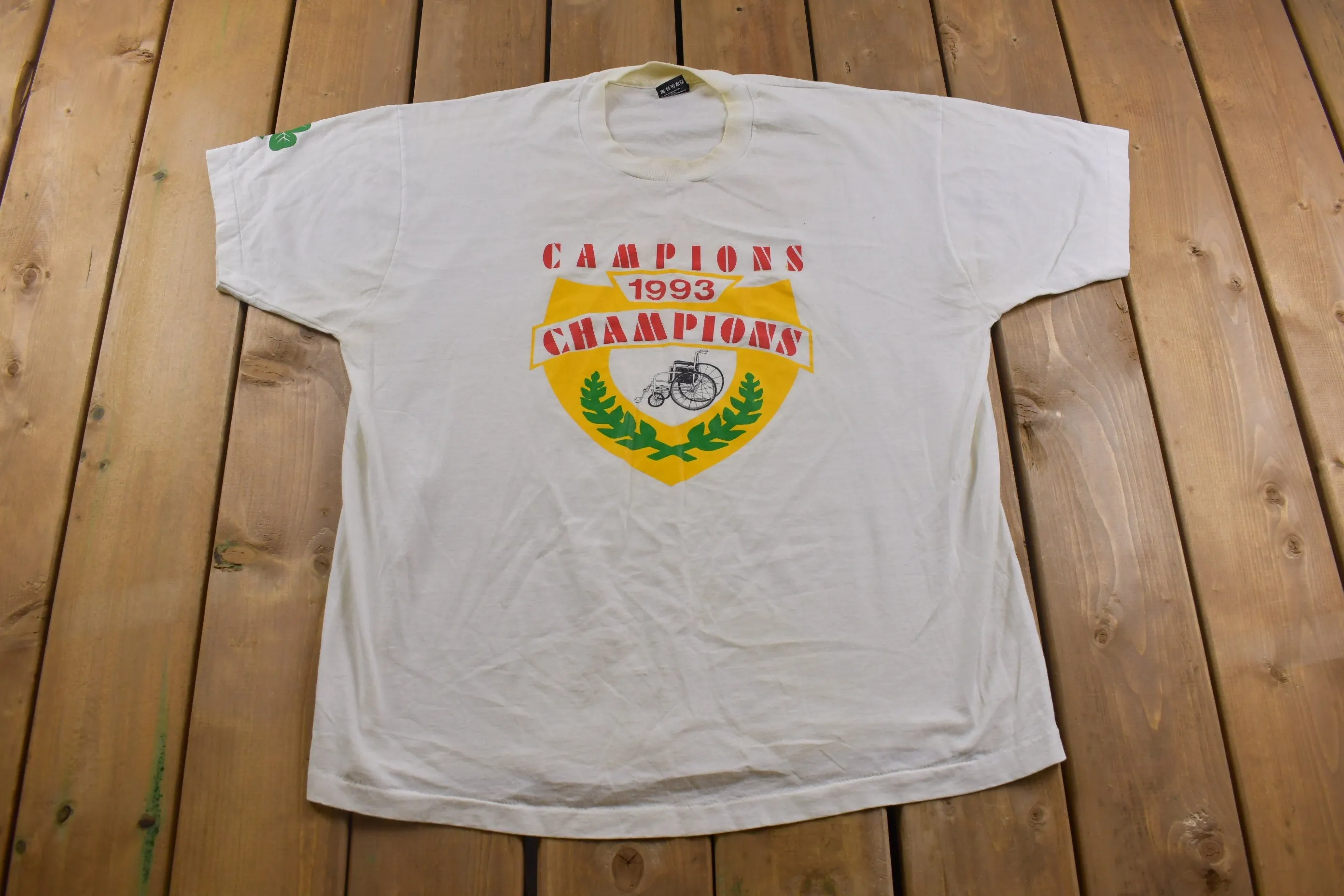 Vintage 1993 Wheelchair Champions Graphic T-Shirt / Streetwear / Retro Style / Single Stitch / Made In USA / 90s Graphic Tee