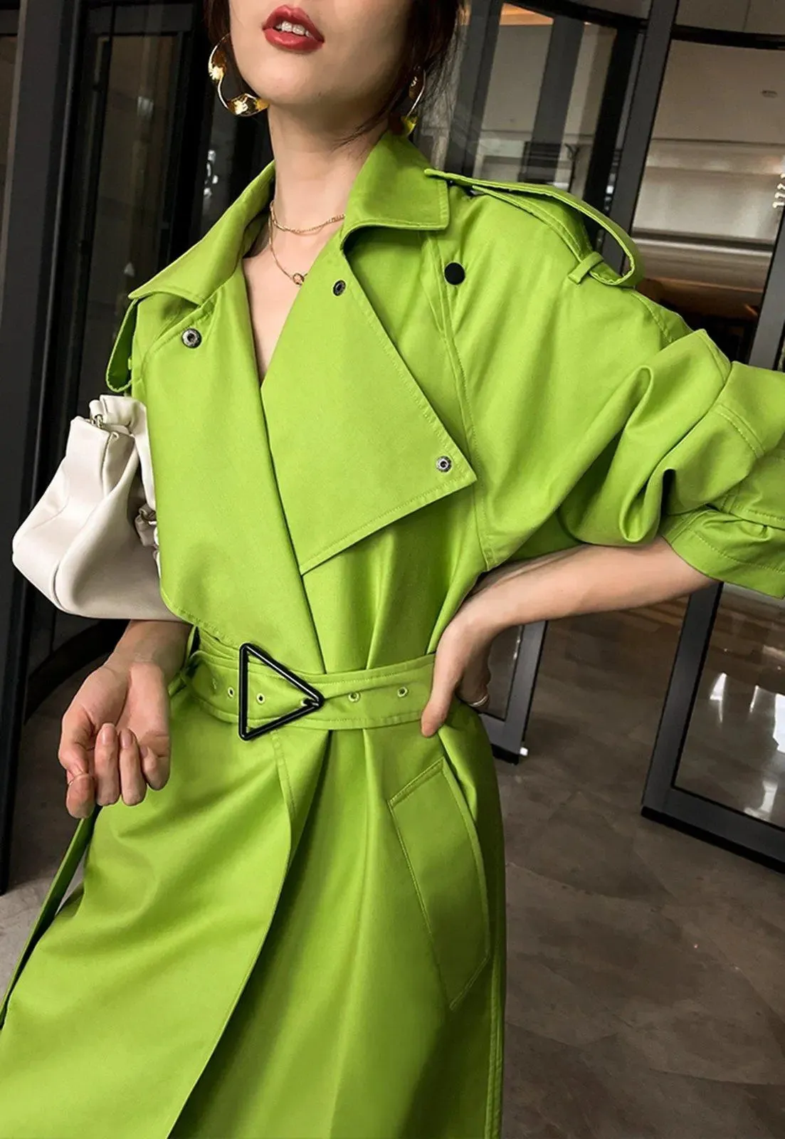 Women Green Trench Coat,Epaulet long windbreaker,Fall coat,Belt Trench coat,Duster Coat,Oversize Trench Coat,Autumn winter Coat,Vivian7 T106