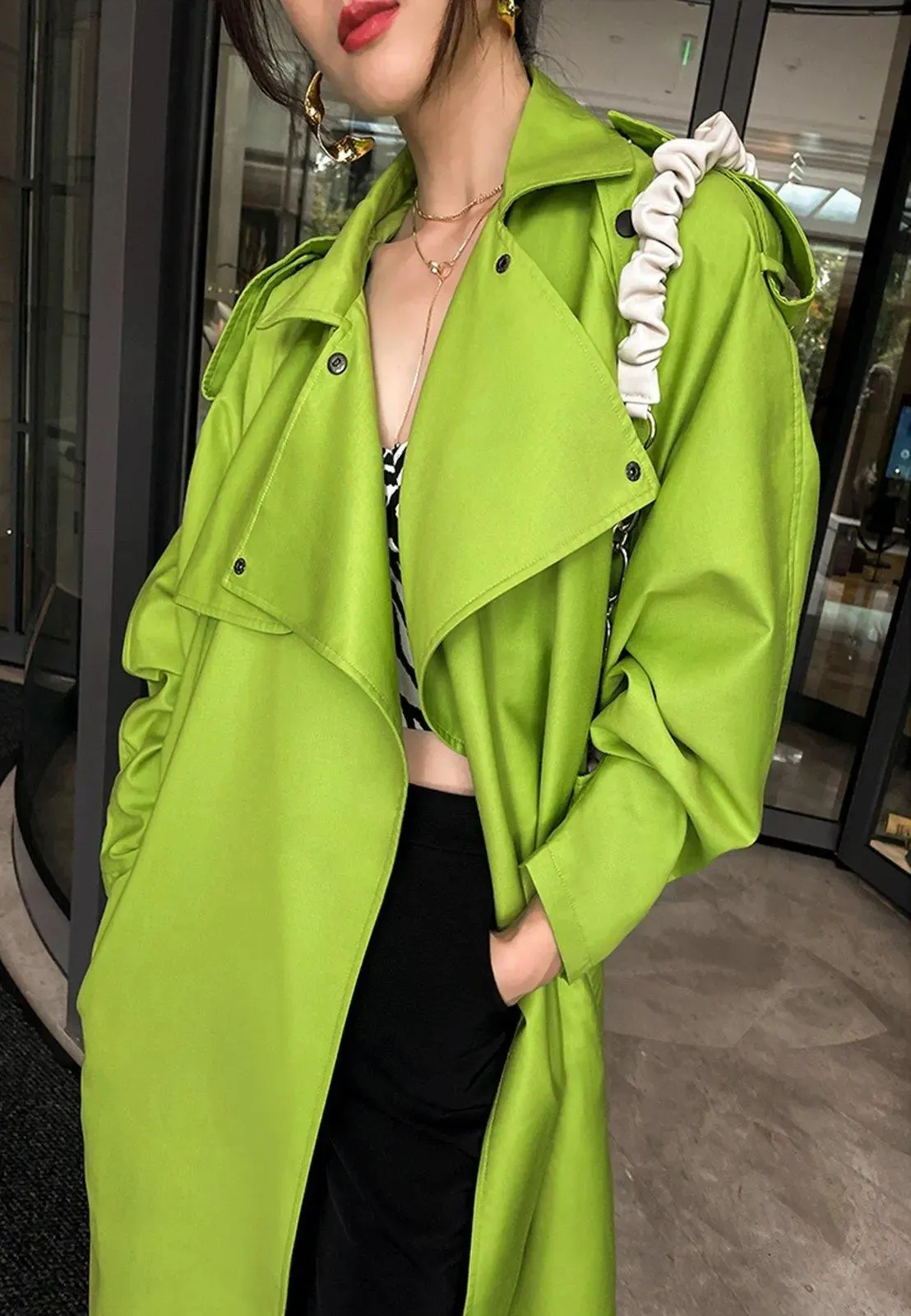 Women Green Trench Coat,Epaulet long windbreaker,Fall coat,Belt Trench coat,Duster Coat,Oversize Trench Coat,Autumn winter Coat,Vivian7 T106