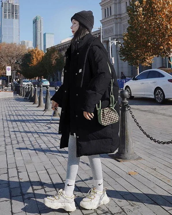 Women Oversize Hooded Scarf Long Down Coat Warm Quilted Down Puffer Winter Coat