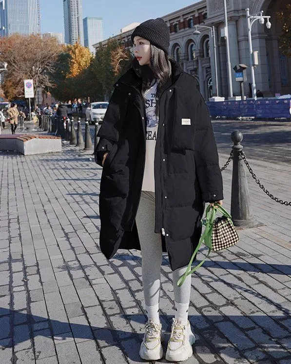 Women Oversize Hooded Scarf Long Down Coat Warm Quilted Down Puffer Winter Coat