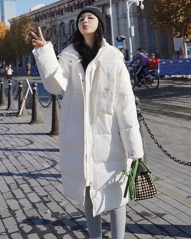 Women Oversize Hooded Scarf Long Down Coat Warm Quilted Down Puffer Winter Coat