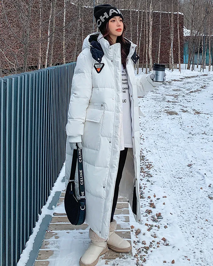 Women Oversize Long Quilted Puffer Parka Coat White Long Warm Coat Black Loose Winter Coat