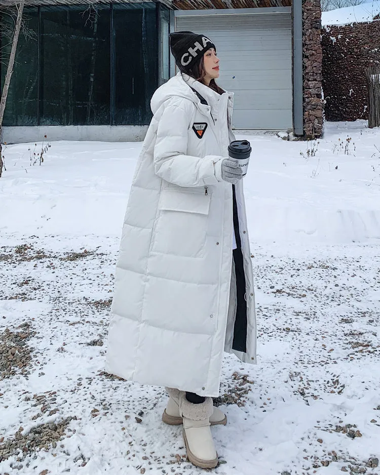 Women Oversize Long Quilted Puffer Parka Coat White Long Warm Coat Black Loose Winter Coat