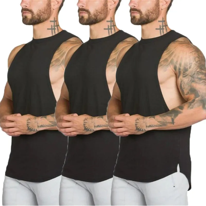 Xituodai 3 Pack Fitness Clothing Blank Bodybuilding Sleeveless Shirt Mens Gym Stringer Tank Top Men Sportswear Undershirt Fashion Vest